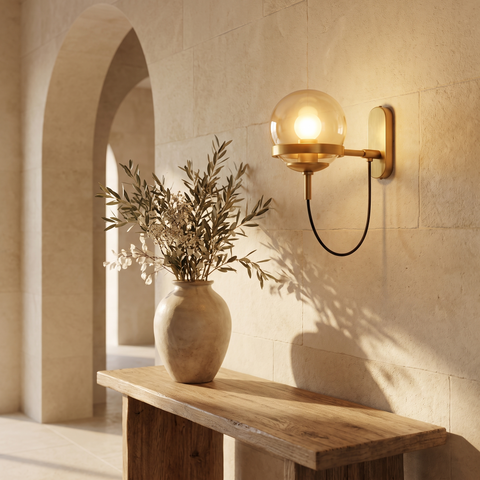 Orbis Globe Wall Light styled in a sunlit villa interior