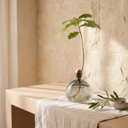 Rain Drop Acorn Vase styled in a sunlit villa interior